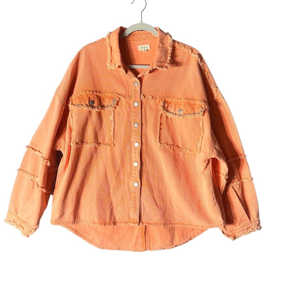 POL (Anthropologie) Oversized Studded Denim‎ Button Up Top or Jacket Size Medium